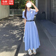 緋垚襯衫連衣裙子夏季學(xué)院風(fēng)女裝顯瘦藍(lán)色條紋百搭POLO領(lǐng)收腰顯瘦長(zhǎng)裙 【藍(lán)色條紋】（無(wú)腰帶） M