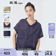 斯琴夏季新品女棉麻藍(lán)色翻領(lǐng)休閑寬松落肩短袖襯衫BAXS021 藍(lán)色 M