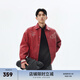 CHINISM  CH復(fù)古酒紅色翻領(lǐng)PU皮巖紋夾克男裝潮牌美式高街情侶棒球服外套 紅色 M （推薦 100-120斤）