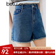 百圖betu女裝夏季新款牛仔褲高腰毛邊牛仔顯瘦A字短褲女2404T72 牛仔色 M