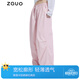 ZAUO防曬工裝褲女春夏薄款休閑褲寬松抽繩闊腿褲 降落傘褲經(jīng)典款粉色(最大M） M