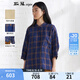 斯琴2022春季新品女亞麻撞色格紋套頭半開領(lǐng)七分袖襯衫BBCS041109 格子 M
