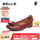 百麗（Belle）七夕禮物氣質(zhì)方扣平底便鞋女25秋新商場款羊皮軟底單鞋E3W1DCQ5 紅色 38 (240mm)