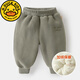 G.duck嬰兒褲子奧粒絨復合加絨長(cháng)冬裝加絨加厚男童洋氣女童寶寶保暖棉褲 深橄欖綠加絨 80 建議年齡1-2歲