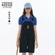 Teenie Weenie小熊女裝牛仔背帶褲2025夏季復古通勤寬松短褲子 黑色 XS