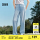 森馬（Semir）森柔牛仔牛仔褲女涼感闊腿褲25夏季拖地褲顯腿長褲子 牛仔黃泥染80325 M