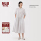 無印良品（MUJI）女式 漢麻 棉 短袖連衣裙 女裝裙子25年夏季寬松透氣長裙BC2MJC5S 米白色條紋 M （160/84A）