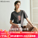 Olrain歐芮兒法式深灰色短袖T恤女夏季2025新款寬松刺繡圓領(lǐng)上衣 深灰色 L