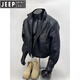JEEP SPIRIT美式復古棕色皮衣外套男款春秋美拉德穿搭pu皮夾克短款痞帥機車(chē)服 黑色 XL 適合135-150斤
