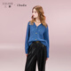 三彩2025秋季新款亮絲針織衫V領(lǐng)毛衫外套開(kāi)衫寬松女 蔚藍色 M 160/84A