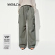 MO&Co.工裝褲2025夏新品挺括精梳棉高腰降落傘褲休閑褲MBE2PAT025 軍綠色 S /160