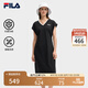 FILA 斐樂(lè)官方女裝針織連衣裙2025夏新款時(shí)尚休閑涼感抗菌V領(lǐng)長(zhǎng)裙子女 正黑色-BK M 165/84A/M