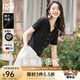 歐莎（OSA）V領(lǐng)正肩顯瘦薄款針織衫女短袖高端洋氣t恤小個(gè)子短款上衣減齡女裝 黑色 XL