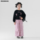 moonkids女童裙子韓版洋氣蛋糕裙2025春秋款兒童套裝裙時髦女寶連衣裙秋裝 4940黑色衛(wèi)衣+15152粉色工裝褲 130 cm