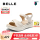 百麗（Belle）寬條帶休閑涼鞋女2025夏季新款商場同款真皮厚底涼鞋D6N2DBL5 米白 37 (235mm)