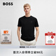 BOSS博斯【七夕節(jié)禮物】男士徽標(biāo)飾片棉質(zhì)平紋針織短袖T恤 001-黑色 L