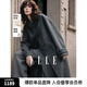 ELLE【100%綿羊毛】灰色連帽毛呢外套女2024冬季新款長款羊毛大衣 中灰 S