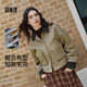 森馬（Semir）防護(hù)外套|外套女短款寬松落肩撞色燈芯絨翻領(lǐng)秋三防夾克復(fù)古 深卡其A51306 M