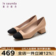 萊爾斯丹春夏拼色小香風(fēng)通勤中跟粗跟女單鞋5T40109 米色BEK 36