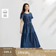 茵曼（INMAN）【商場同款】法式純棉牛仔連衣裙2025夏季女裝新品寬松a字裙 深牛仔藍 M