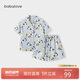babylove親子裝家居套裝夏季薄款竹棉山茶母女母子短袖短褲居家兩件套睡衣