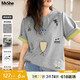MsShe【原創(chuàng  )印花刺繡雙色短袖T恤】大碼女裝2025夏裝胖mm顯瘦上衣 A款-花灰色現貨 3XL