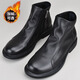 百麗踏秋冬頭層牛皮軟皮中幫馬丁靴男切爾西拉鏈短靴百搭高幫真皮休閑鞋 黑色(加絨款) 40