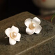 小銀匠珍珠S925銀蝴蝶蘭耳釘女夏天新中式復古花朵大氣耳飾耳環(huán)七夕禮物