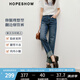 紅袖水洗做舊牛仔褲2025春季新款女裝直筒翻邊中高腰顯瘦休閑九分褲 深牛仔藍(lán)072 L