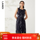 藍(lán)地（LANDI）商場(chǎng)同款藍(lán)地夏季新款圓領(lǐng)壓褶收腰中長(zhǎng)款連衣裙女無(wú)袖裙子 藏青色 L