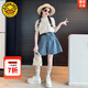 G.DUCKKIDS小黃鴨童裝女童夏裝套裝2025新款兒童衣服女孩娃娃衫上衣牛仔短褲 兩件套腰帶 160 建議150-160cm12-13歲