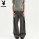 花花公子（PLAYBOY）深灰色工字褶西褲男款夏正裝老錢(qián)風(fēng)A字闊腿褲子通勤休閑彎刀長(cháng)褲 深灰色 M (100-120斤)