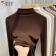 啄木鳥(niǎo)半高領(lǐng)長(cháng)袖t恤女秋季新款內搭薄款修身針織打底衫上衣 咖啡  2XL