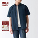 無印良品（MUJI） 男式 棉水洗牛津 紐扣領(lǐng)短袖襯衫 純棉全棉襯衣外套 ACC01C2S 藏青色 S  (165/84A)