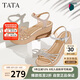 他她（TATA）絕美坡跟涼鞋女度假一字帶時裝涼鞋夏季7MY14BL4 銀色 37