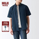 無(wú)印良品（MUJI） 男式 棉水洗牛津 紐扣領(lǐng)短袖襯衫 純棉全棉襯衣外套 ACC01C2S 藏青色 S  (165/84A)
