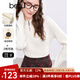 百圖betu女裝冬季新款毛衣半高領(lǐng)鏤空坑條顯瘦套頭毛衫女2411T33 米白 S
