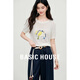 百家好（Basic House）Basic House/百家好亞麻大象刺繡針織衫夏季圓領(lǐng)短款撞色寬松上衣 白色 L