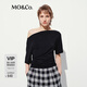 MO&Co.短袖上衣2025夏新品含莫代爾設(shè)計(jì)感一字領(lǐng)捏褶喇叭袖MBE2TOPT07 黑色 M /165