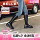 百麗（Belle）七夕禮物金晨明星同款厚底小V靴彈力靴女商場款長靴B9D1DDG4 【金晨同款】黑仙草（微光皮面） 37 (235mm)