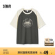 森馬（Semir）短袖T恤女中長款圓領套頭衫寬松夏季拼色插肩袖衣服107324100023