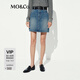 MO&Co.牛仔短裙2025夏新品懷舊洗褪土耳其棉質(zhì)精裁高腰A字MBE2SKT015 牛仔藍(lán)色 M