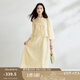 茵曼新中式國風(fēng)氣質(zhì)兩件套裝女2025夏季提花立領(lǐng)襯衫吊帶連衣裙 淡黃色 M