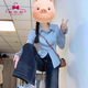 蜜樂奇早春藍(lán)色條紋襯衫女士上衣2025新款修身顯瘦基礎(chǔ)簡(jiǎn)約內(nèi)搭長(zhǎng)袖襯衣 藍(lán)色【襯衫外套/春秋季新款上衣 S