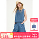 ELLE KIDS童裝 25夏季女童經(jīng)典度假風(fēng)圓領(lǐng)透氣兩面穿休閑牛仔馬甲背心 牛仔藍 165 (M)