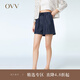 OVV2023春夏新款女裝抽繩松緊腰翻邊設(shè)計(jì)A字休閑牛仔短褲 牛仔藍(lán)（凈色）10 L