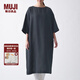 無印良品 MUJI 女式 法國亞麻水洗 七分袖連衣裙 412688 BCL06C1S 深灰色 S