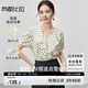尚都比拉時(shí)尚氣質(zhì)優(yōu)雅雪紡衫女夏季撞色波點(diǎn)荷葉領(lǐng)短袖上衣 白底黑點(diǎn) M 