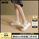 MIO米奧夏季高跟時(shí)尚拖鞋蓬軟扭結(jié)厚底沙發(fā)拖通勤一字拖女 米色 38