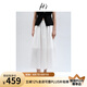H's高支高密全棉半身裙女25夏新款A(yù)字傘裙抽繩松緊腰通勤花苞腰裙 本白 S